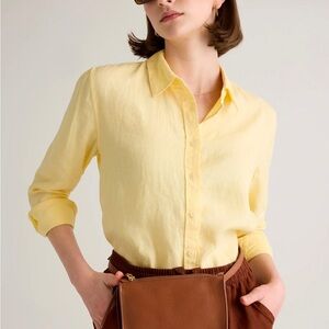 100% European Linen Long Sleeve Shirt - Soft Yellow